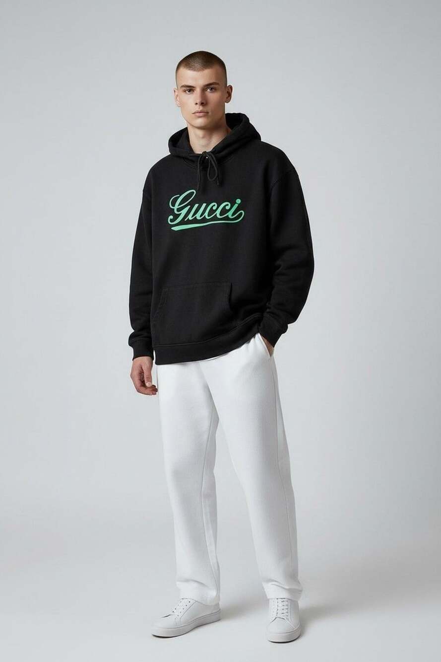 Gucci Black Script Logo Cotton Hoodie